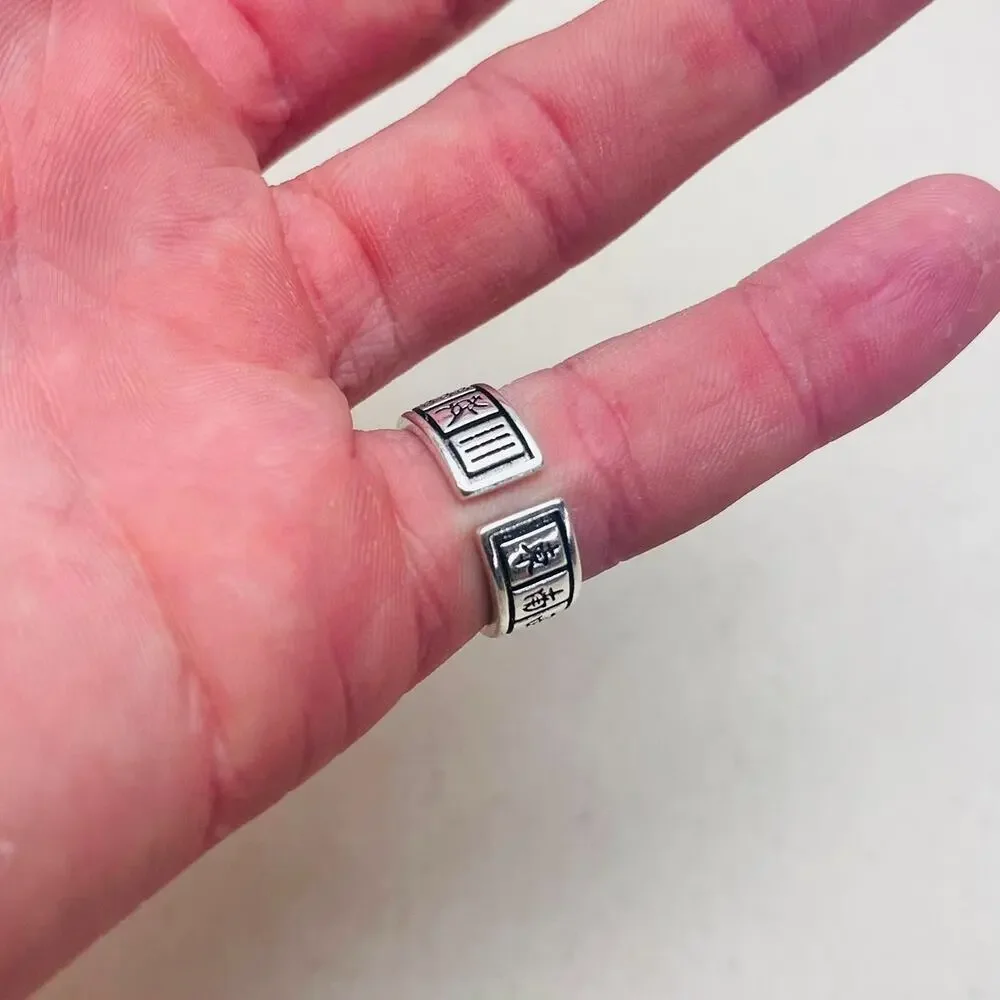 vintage silver anime writing oval ring